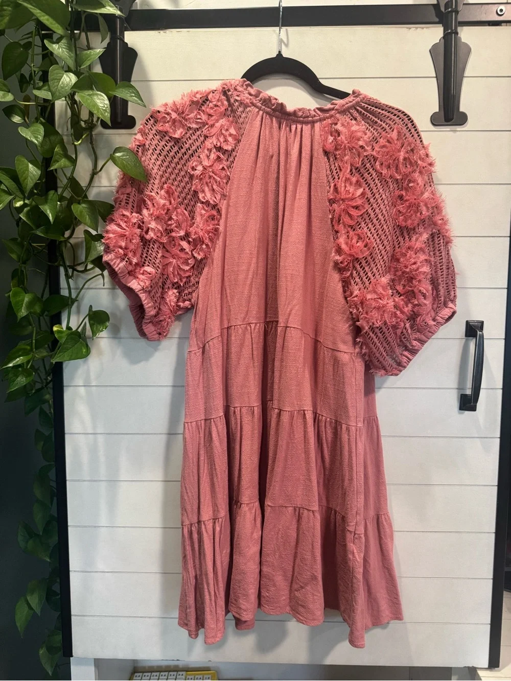 Umgee Mauve Pink Crochet Sleeve Mini Dress